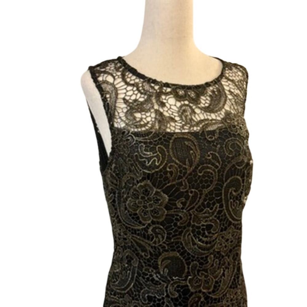 NWT Bisou Bisou Women's Dress 12 Black & Gold Sheath Lace Overlay - Picture 3 of 16